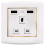 Omnia 13A Double Socket with 2.1A USB Charger 2G 7X7 – Model BW2N198 – High-Quality Dual Power Outlet with USB Ports