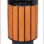 Outdoor Plastic Wood Trash Bin - 33L - Galvanized Steel Frame - 38×38×90 cm | Ideal for Parks & Public Spaces - Model 25