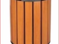 Outdoor Plastic Wood Trash Bin - 33L - Galvanized Steel Frame - 38×38×90 cm | Ideal for Parks & Public Spaces - Model 25