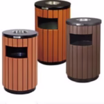 Outdoor Plastic Wood Trash Bin - Modern Design - Galvanized Steel Frame - 33L - 28×28×43 cm | Ideal for Parks & Public Spaces - Model 30