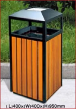 Outdoor Plastic Wood Trash Bin with Lid - 40L - Galvanized Steel Frame - 40×40×90 cm | Ideal for Public Spaces