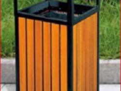 Outdoor Plastic Wood Trash Bin with Lid - 40L - Galvanized Steel Frame - 40×40×90 cm | Ideal for Public Spaces