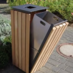 Outdoor Plastic Wood Trash Bin - 48L - Galvanized Steel Frame - 38×38×80 cm | Ideal for Parks & Public Spaces - Model 25A