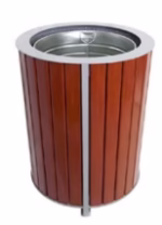 Outdoor Round Plastic Wood Trash Bin - 87L - Galvanized Steel Frame - 50×50×69 cm | Ideal for Public Spaces - Image 5