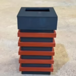 Small Outdoor Plastic Wood Trash Bin - 27L - Galvanized Steel Frame - 36×36×90 cm | Ideal for Public Spaces