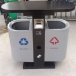 Dual Compartment Recycling Bin - 43L × 2 - Galvanized Steel Frame - 80×38×100 cm | Ideal for Public Spaces